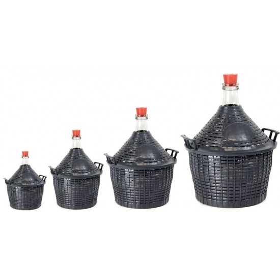 Weinballon mit Kunststoffkorb + Gummistopfen