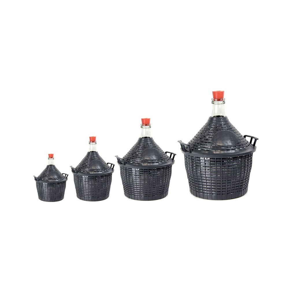 Weinballon mit Kunststoffkorb + Gummistopfen