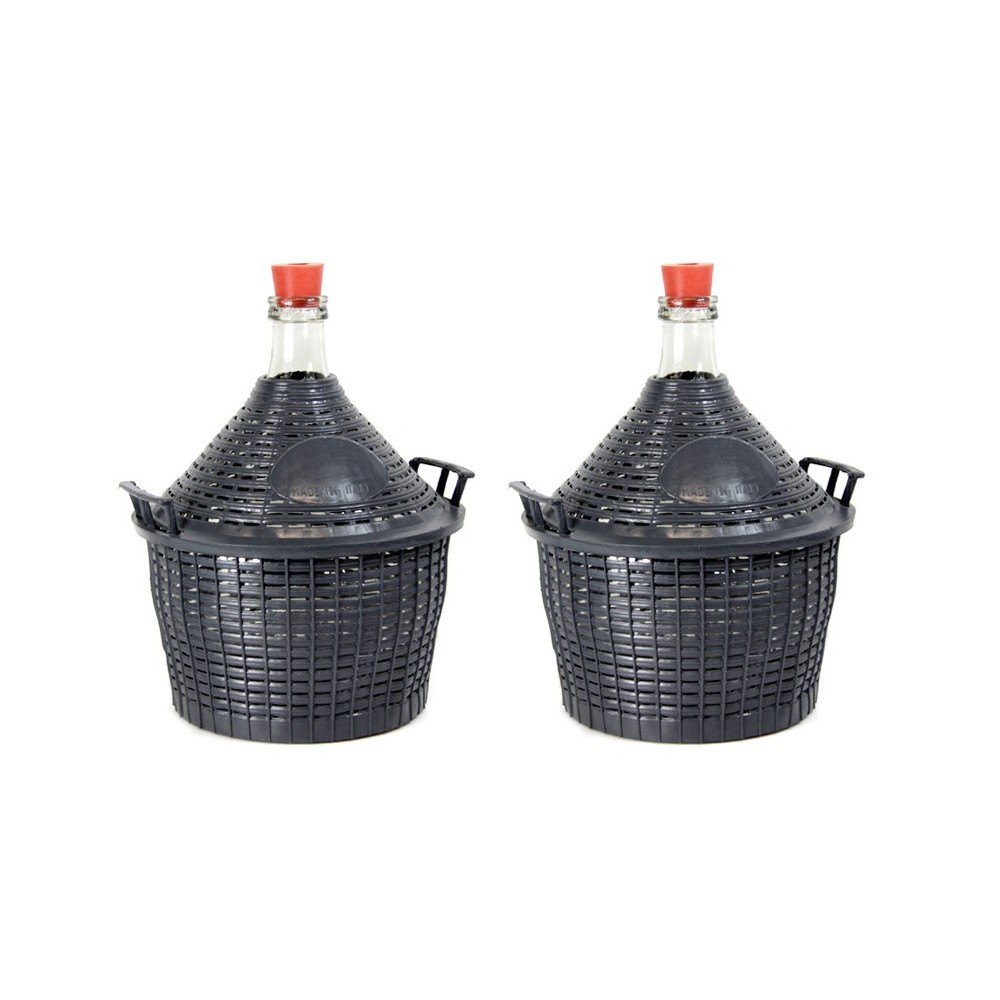 2 Stück 15 L Weinballon mit Kunststoffkorb + Gummistopfen