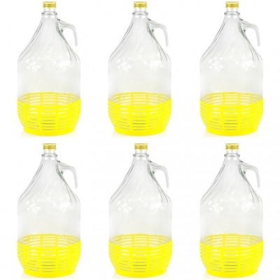 6 Stück 5L Weinballon mit Schraubverschluß  und Kunststoffkorb