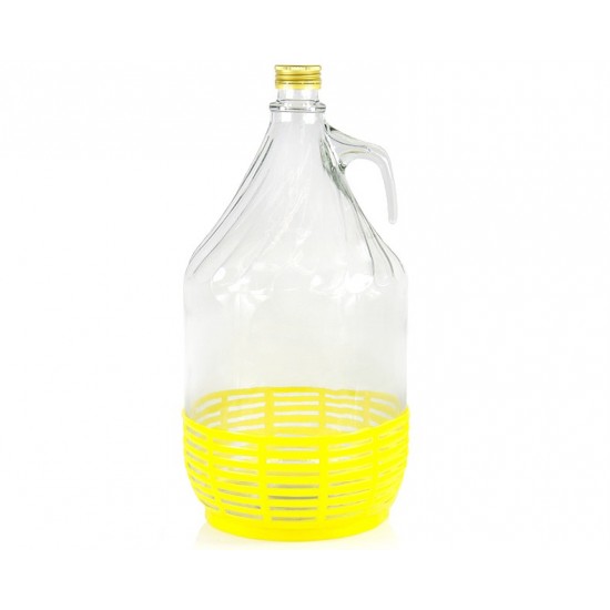 5 L Weinballon Glasballon mit Schraubverschluß und Kunststoffkorb Glasflasche