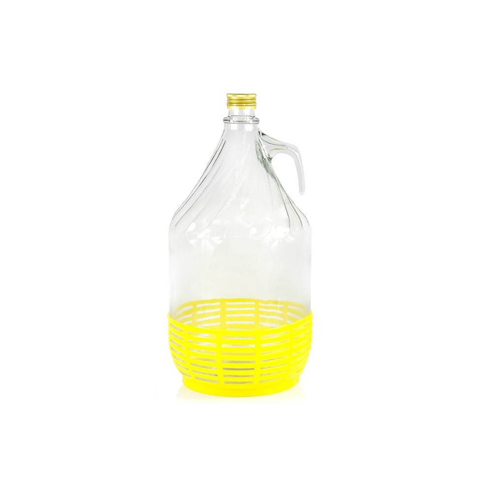 5 L Weinballon Glasballon mit Schraubverschluß und Kunststoffkorb Glasflasche