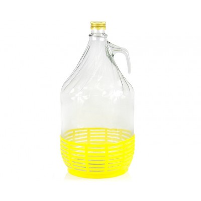 5 L Weinballon Glasballon mit Schraubverschluß und Kunststoffkorb Glasflasche